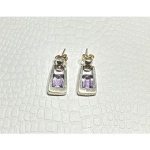 Vintage Sterling Silver and Amethyst Door Knocker Earrings Pierced Dangle Modern